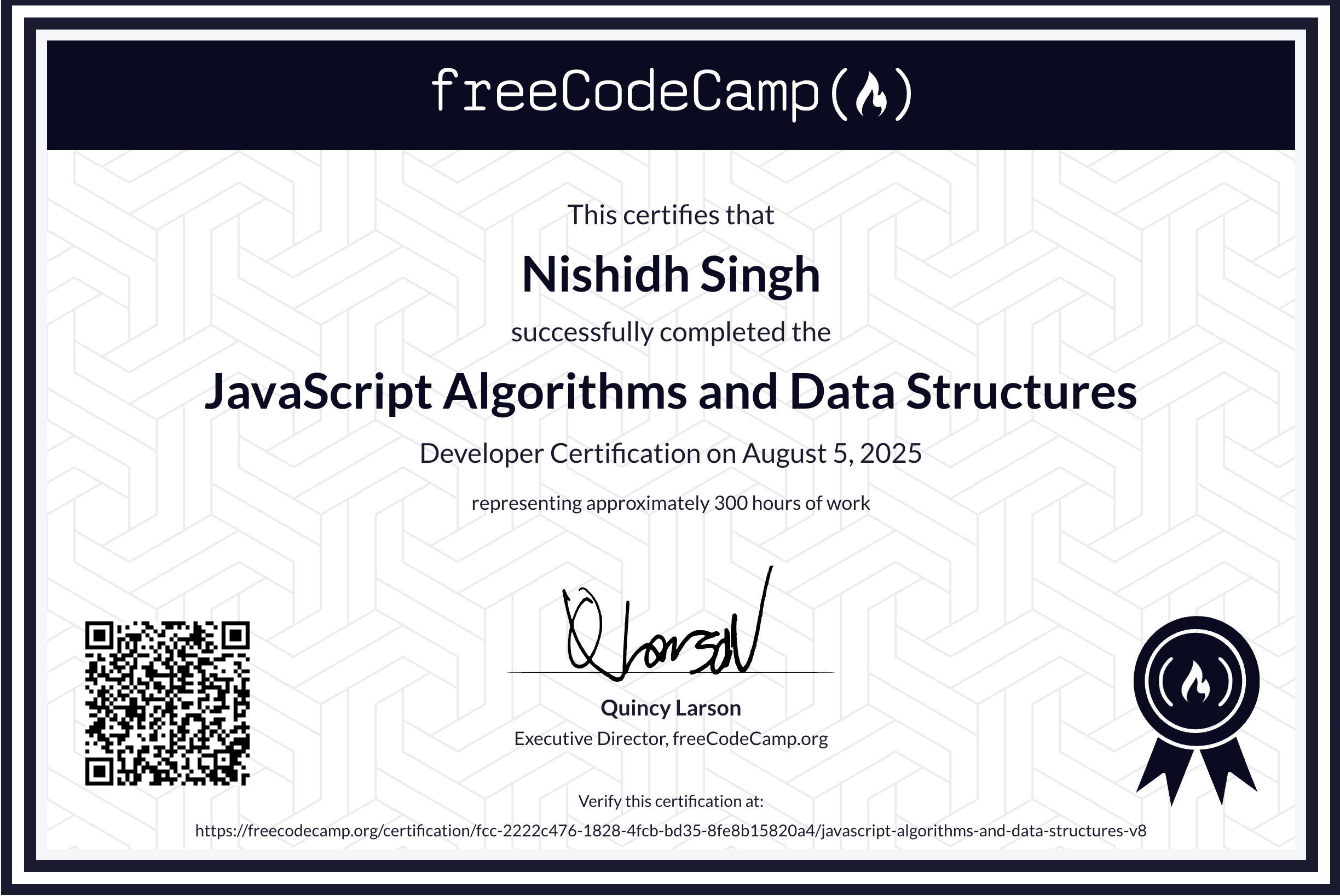 certificate:  JavaScript Algorithms and Data Structures