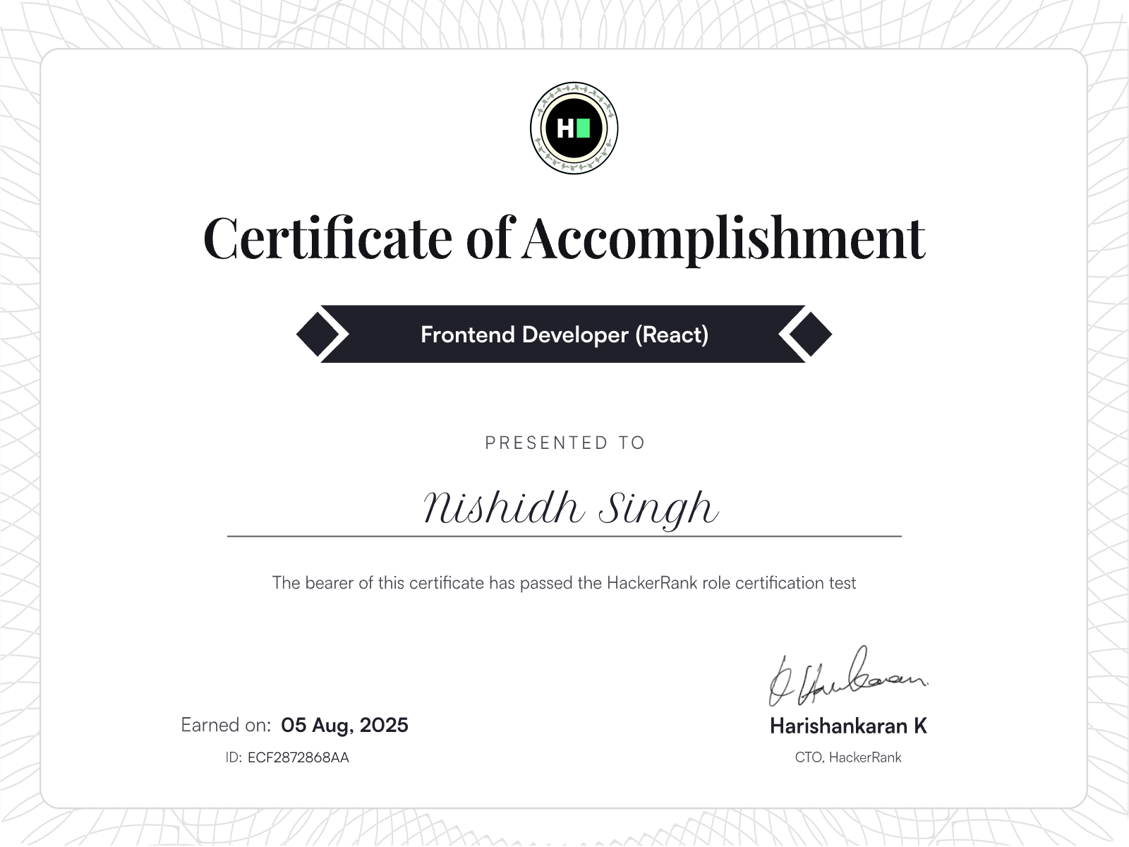 certificate:  Frontend Developer (React)
